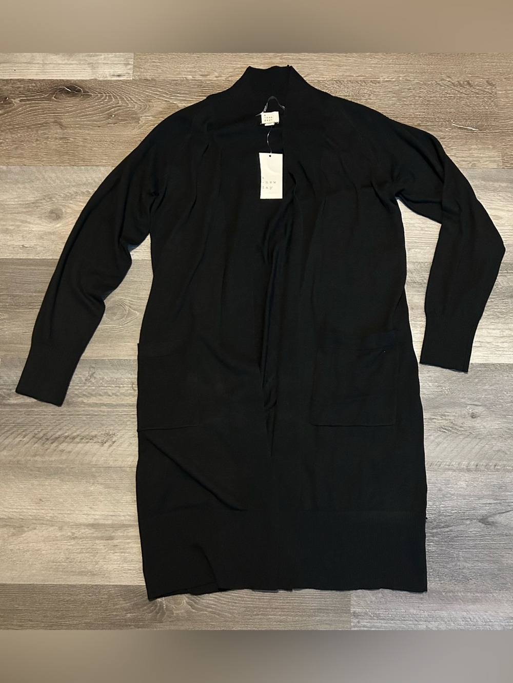 NWT XS A New Day Black Front Square Pockets Long Cardigan